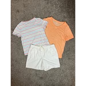 Chico’s Talbots WOMENS Orange TOP Stripe Top White Shorts LARGE Summer Outfit